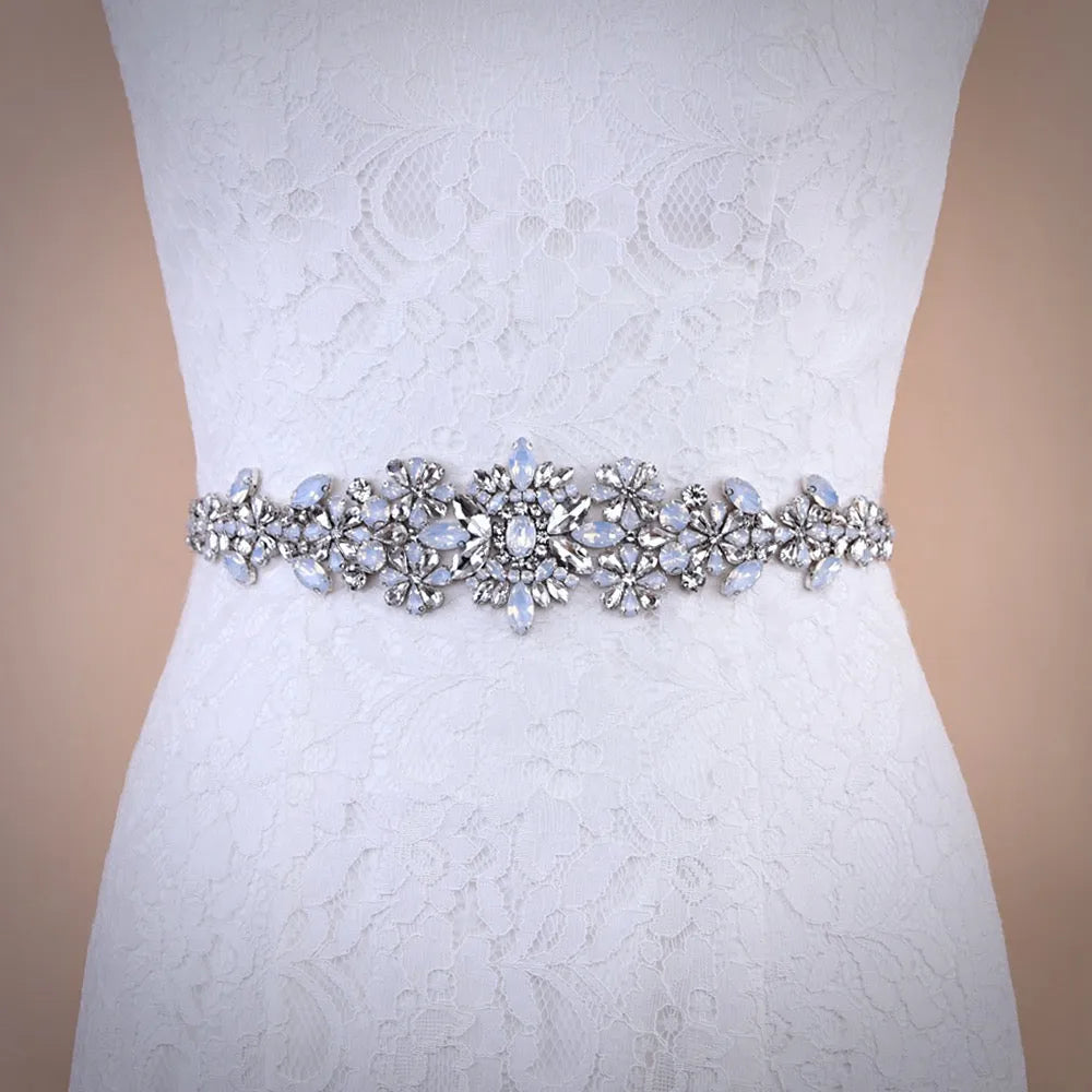 Wedding Accessories - Swarovski Opal and Pearl Bridal Belt/Sash