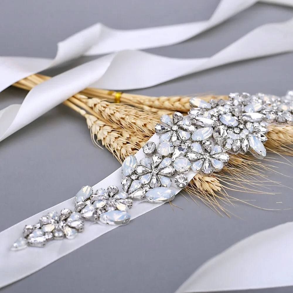 Wedding Accessories - Swarovski Opal and Pearl Bridal Belt/Sash