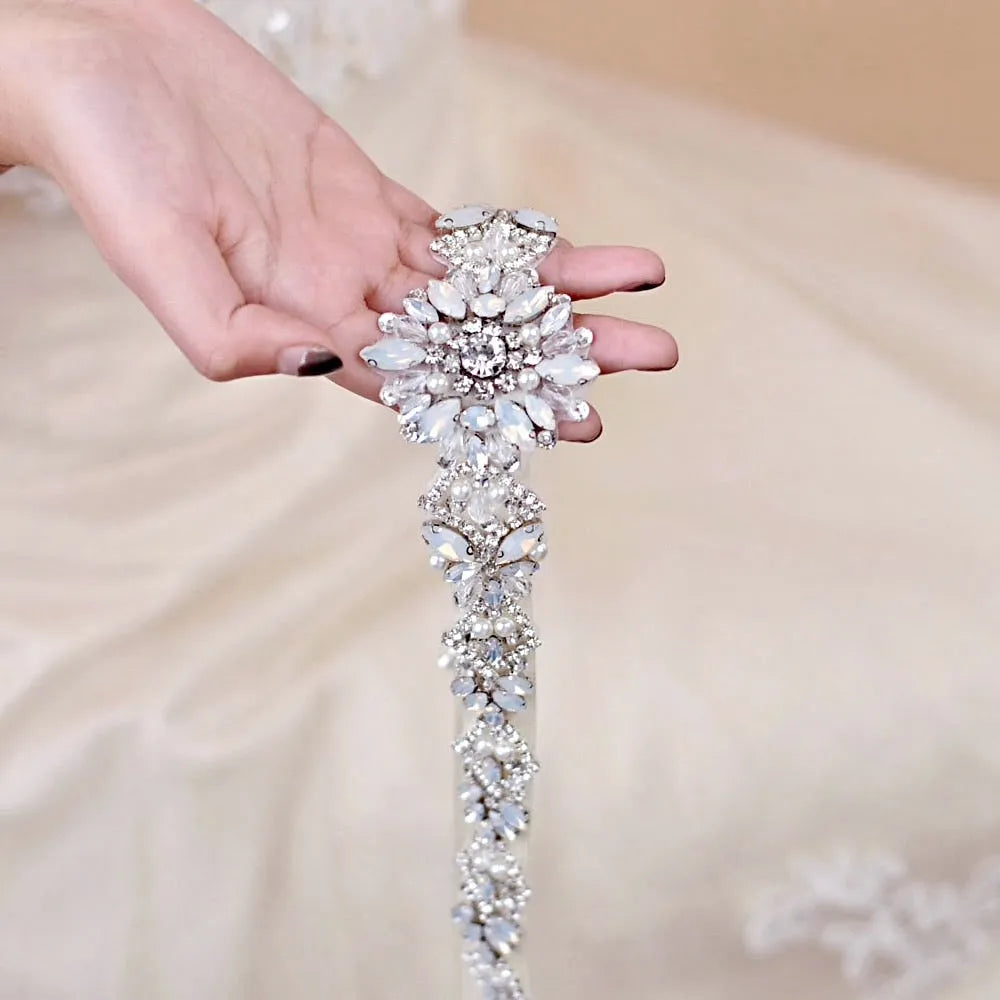 Wedding Accessories - Swarovski Opal and Pearl Bridal Belt/Sash