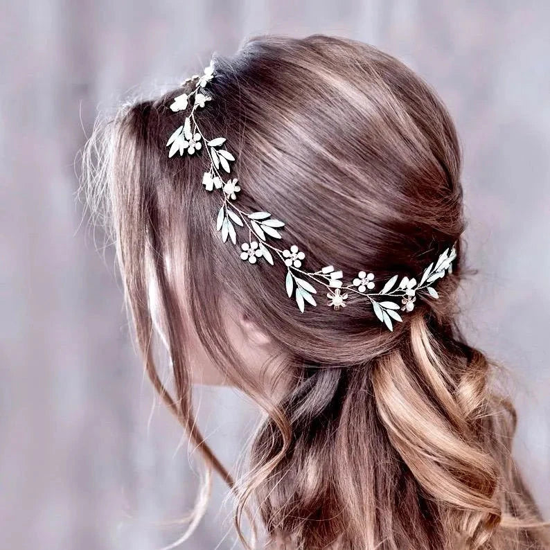 Wedding Hair Accessories - Gold Opal Bridal Headband/Hair Vine With Matching Earrings