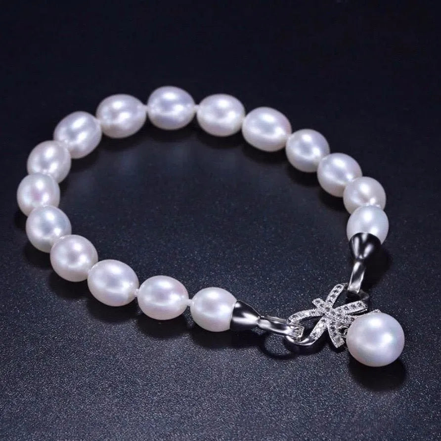 Pearl Wedding Jewelry - Sterling Silver Pearl and Cubic Zirconia Bridal Bracelet - More Colors