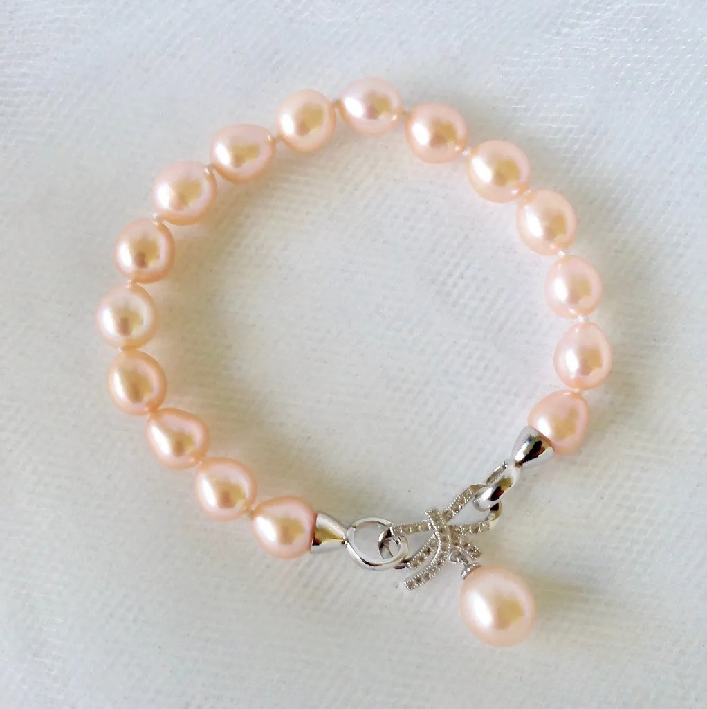 Pearl Wedding Jewelry - Sterling Silver Pearl and Cubic Zirconia Bridal Bracelet - More Colors