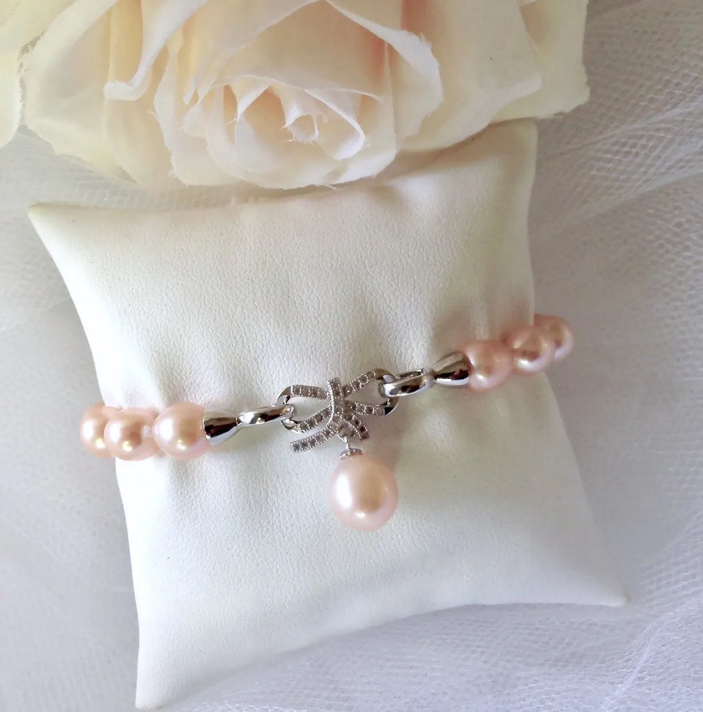 Pearl Wedding Jewelry - Sterling Silver Pearl and Cubic Zirconia Bridal Bracelet - More Colors