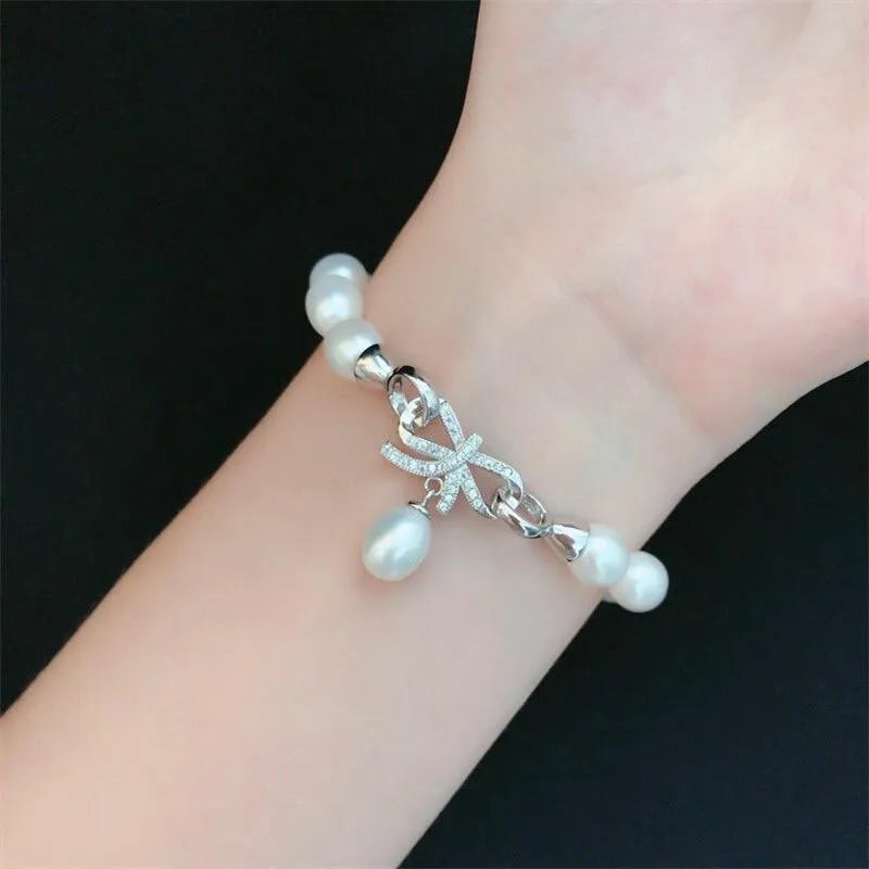 Pearl Wedding Jewelry - Sterling Silver Pearl and Cubic Zirconia Bridal Bracelet - More Colors
