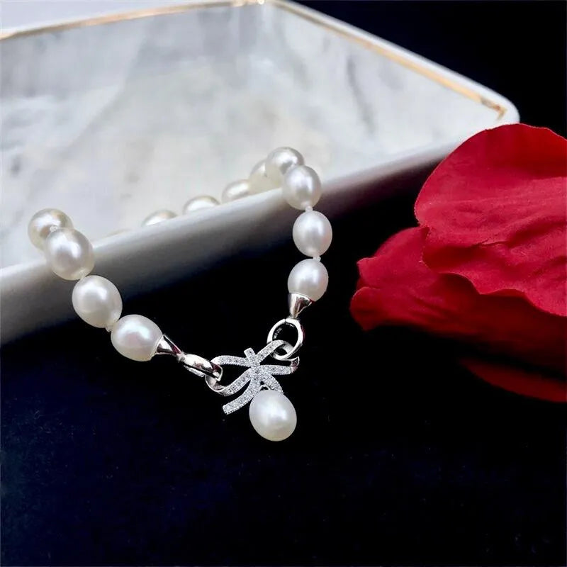 Pearl Wedding Jewelry - Sterling Silver Pearl and Cubic Zirconia Bridal Bracelet - More Colors