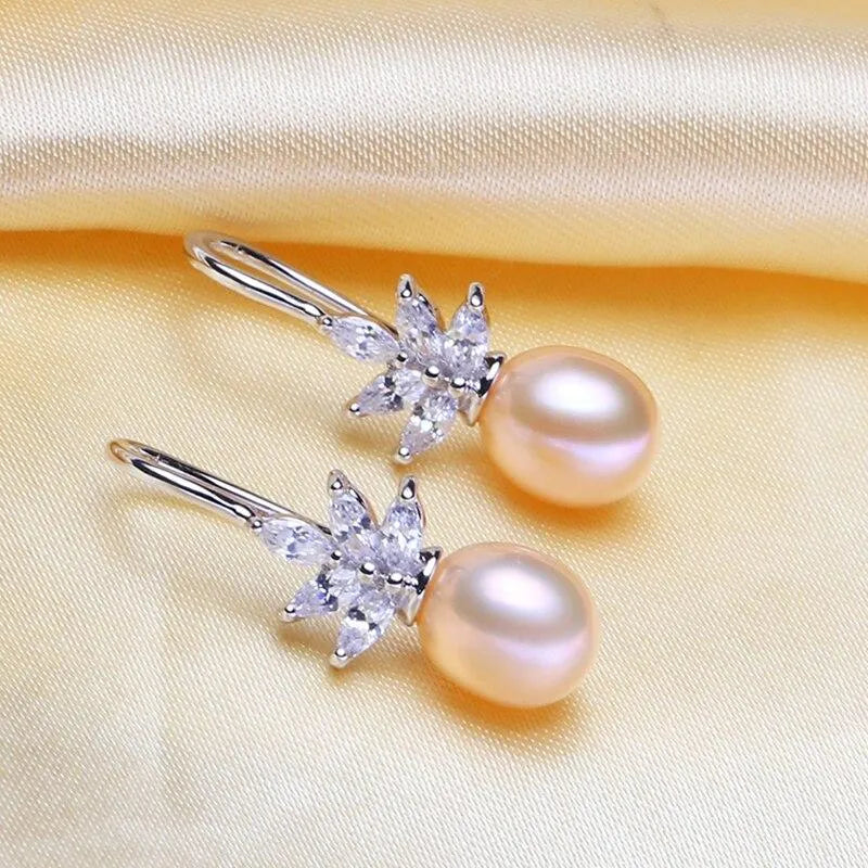 Wedding Jewelry - Pearl and Cubic Zirconia Snowflake Bridal Earrings - More Colors
