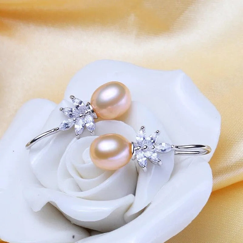 Wedding Jewelry - Pearl and Cubic Zirconia Snowflake Bridal Earrings - More Colors