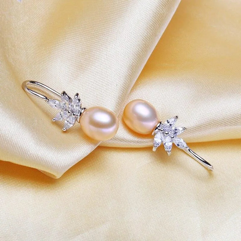 Wedding Jewelry - Pearl and Cubic Zirconia Snowflake Bridal Earrings - More Colors