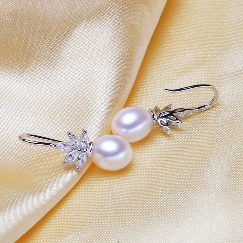 Wedding Jewelry - Pearl and Cubic Zirconia Snowflake Bridal Earrings - More Colors