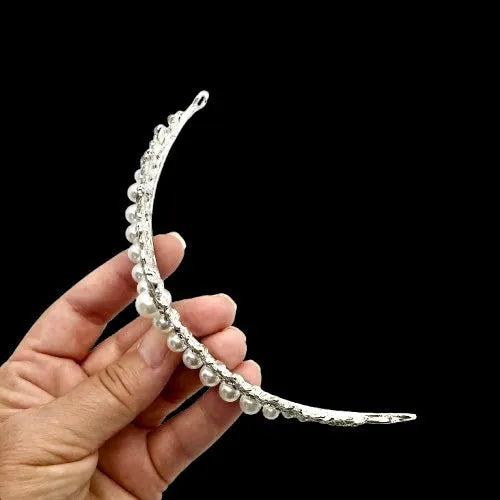 Pearl Wedding Jewelry - Silver Cubic Zirconia and Pearl 3-Piece Bridal Jewelry Set with Half Tiara