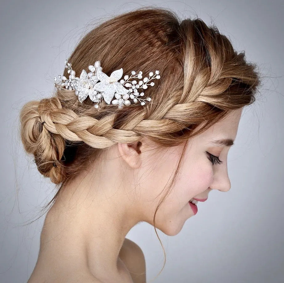 Wedding Hair Accessories - Silver Pearl and Crystal Bridal Hair Comb