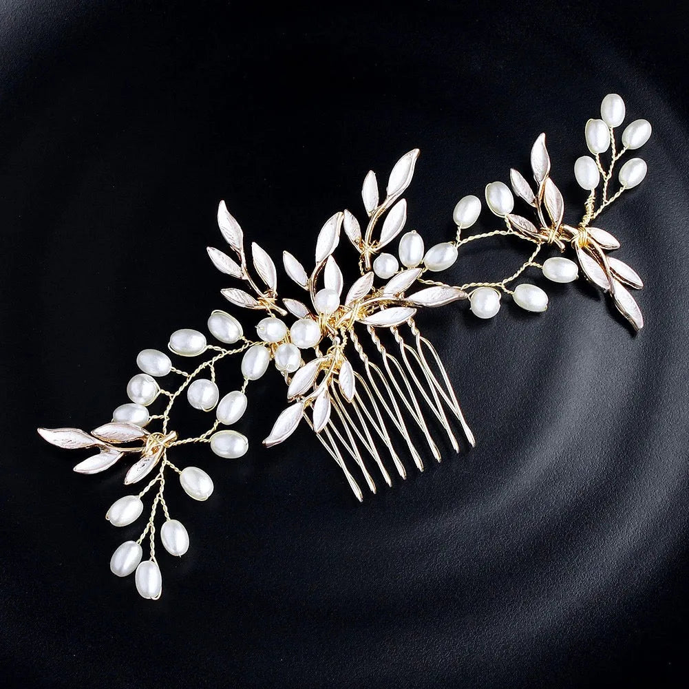 Wedding Hair Accessories - Gold Pearl Bridal Hair Comb