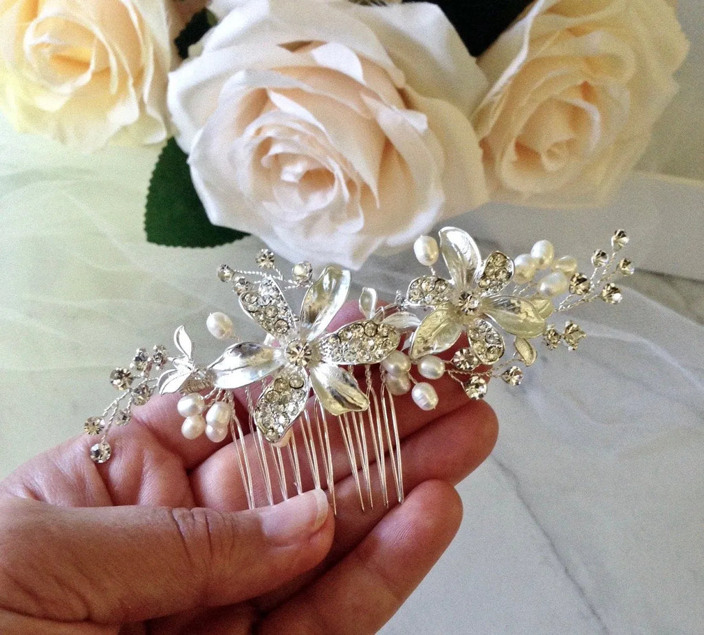 Wedding Hair Accessories - Pearl Bridal Hair Comb - Available in Silver and Rose Gold