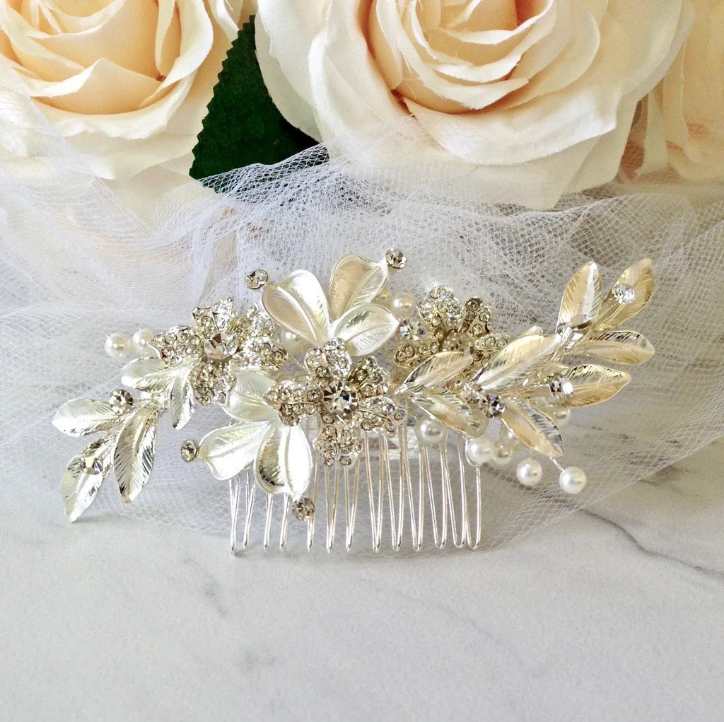 Wedding Hair Accessories - Pearl Bridal Hair Comb - Available in Silver and Rose Gold