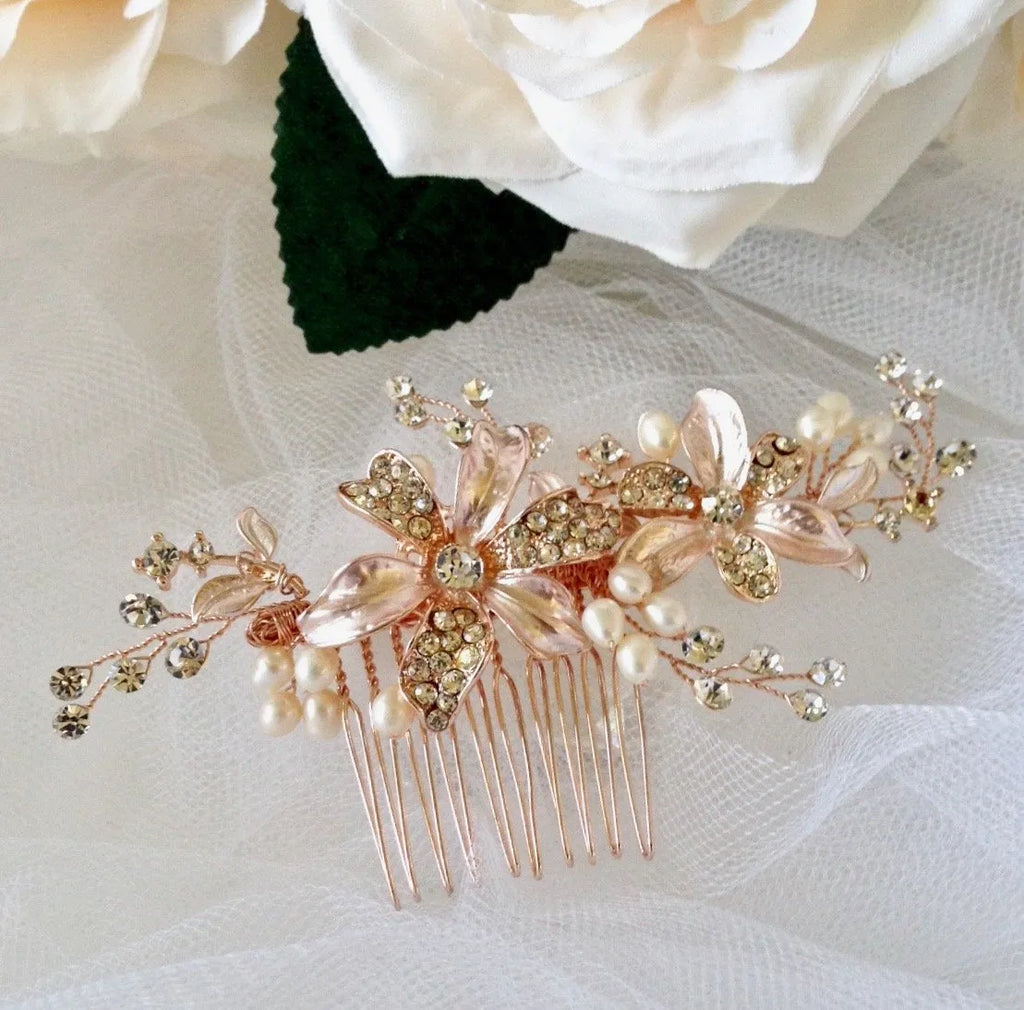 Wedding Hair Accessories - Pearl Bridal Hair Comb - Available in Silver and Rose Gold