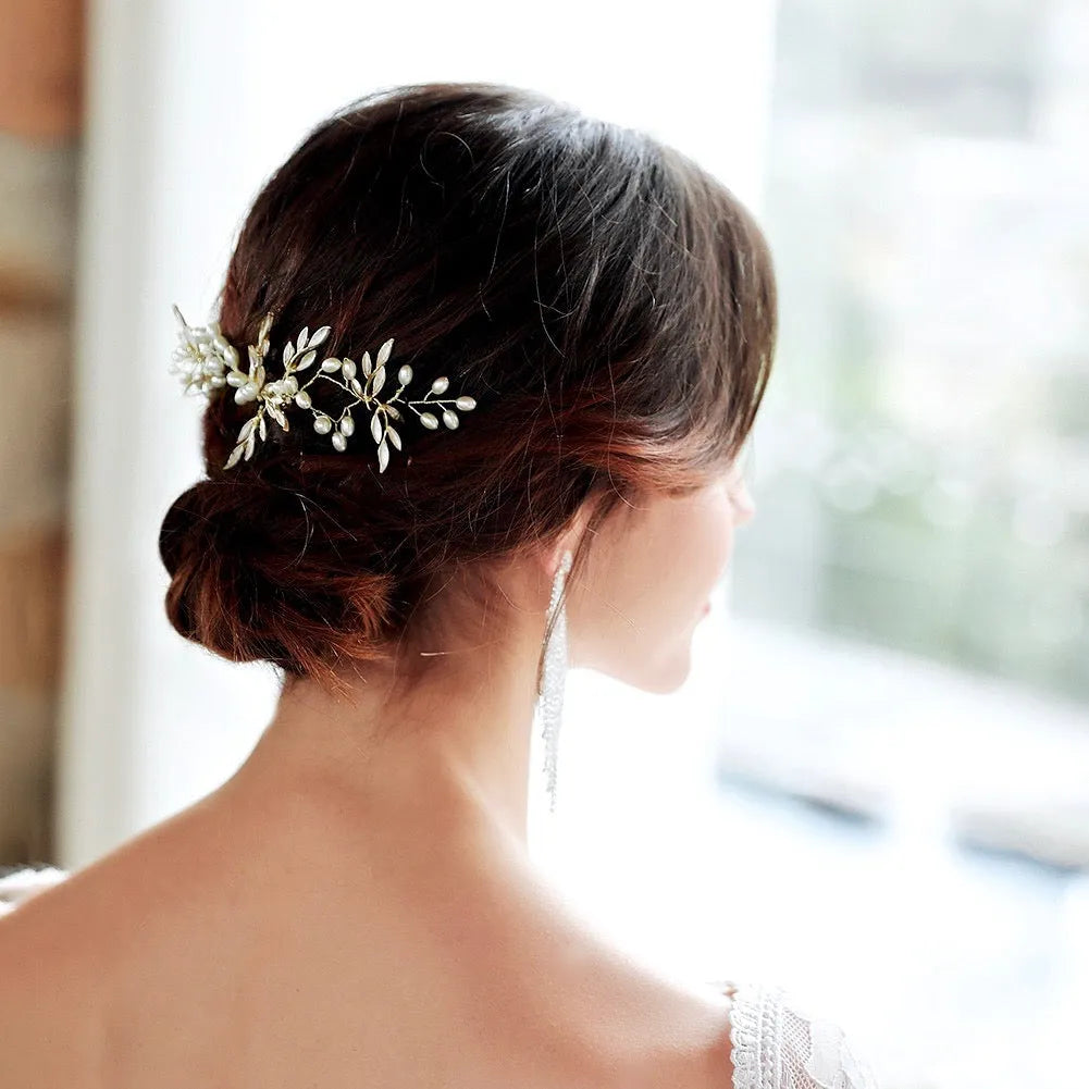 Wedding Hair Accessories - Gold Pearl Bridal Hair Comb