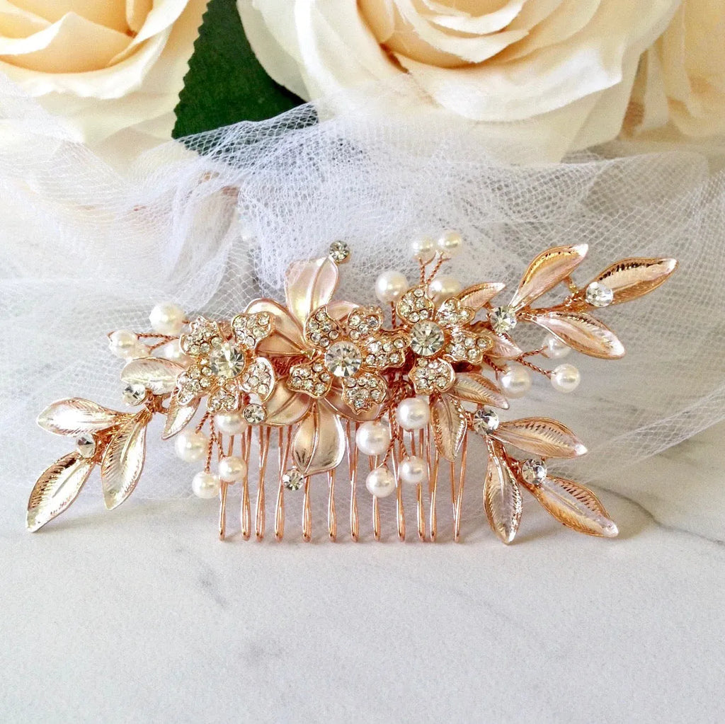 Wedding Hair Accessories - Pearl Bridal Hair Comb - Available in Silver and Rose Gold