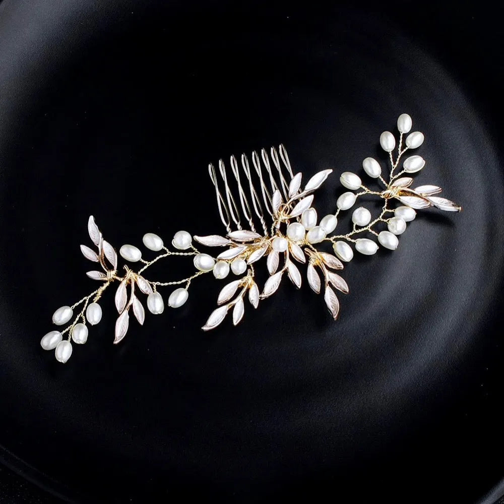 Wedding Hair Accessories - Gold Pearl Bridal Hair Comb