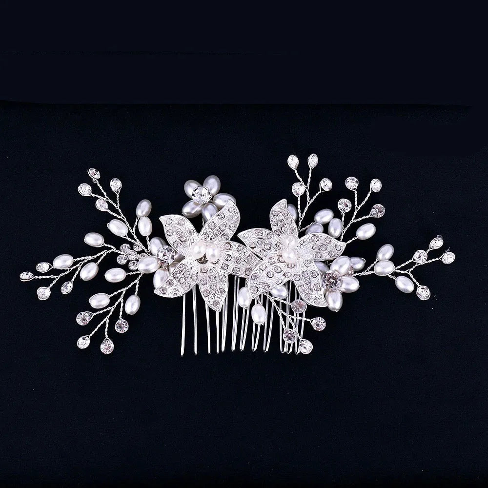 Wedding Hair Accessories - Silver Pearl and Crystal Bridal Hair Comb