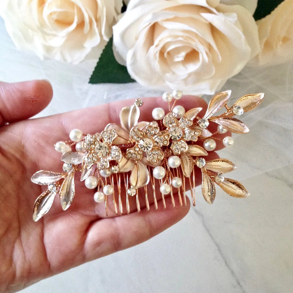 Wedding Hair Accessories - Pearl Bridal Hair Comb - Available in Silver and Rose Gold