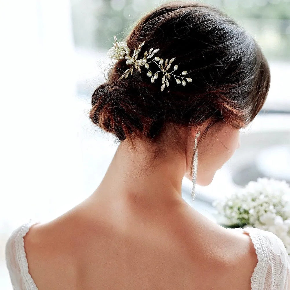 Wedding Hair Accessories - Gold Pearl Bridal Hair Comb