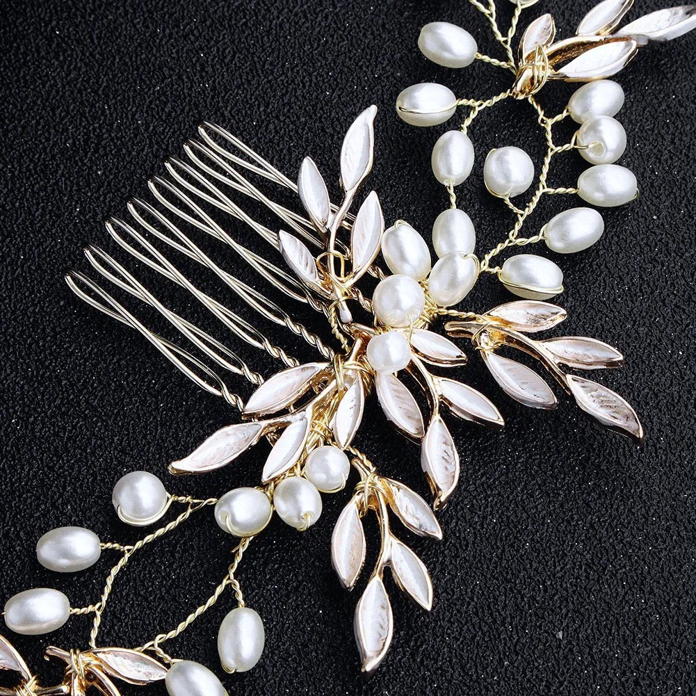 Wedding Hair Accessories - Gold Pearl Bridal Hair Comb