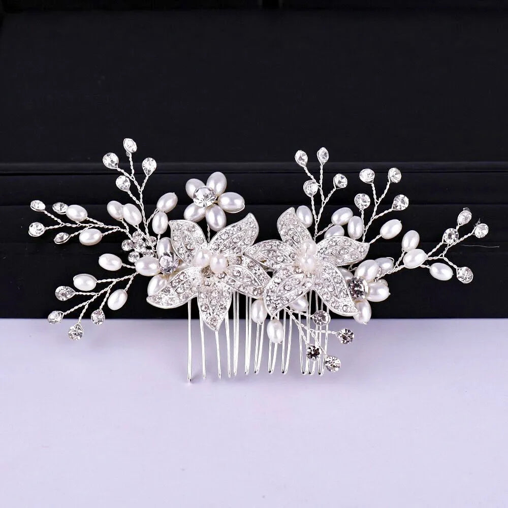 Wedding Hair Accessories - Silver Pearl and Crystal Bridal Hair Comb