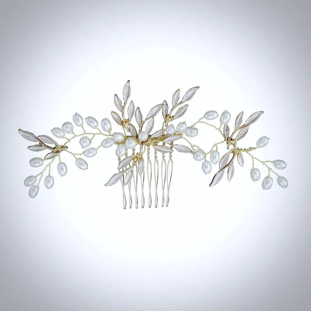 Wedding Hair Accessories - Gold Pearl Bridal Hair Comb