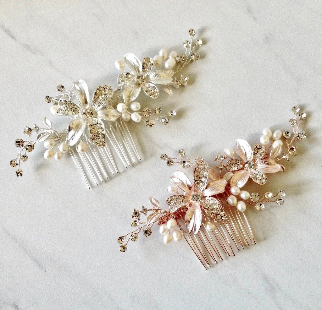 Wedding Hair Accessories - Pearl Bridal Hair Comb - Available in Silver and Rose Gold