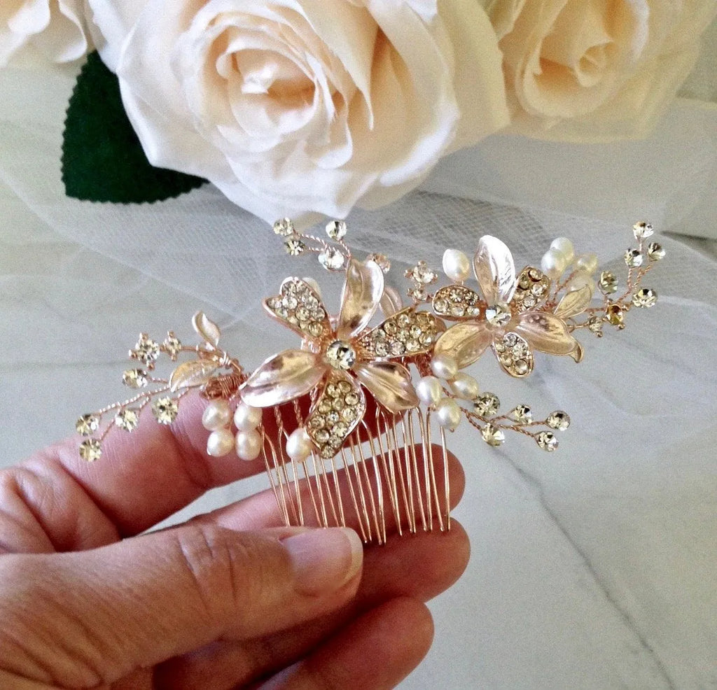 Wedding Hair Accessories - Pearl Bridal Hair Comb - Available in Silver and Rose Gold