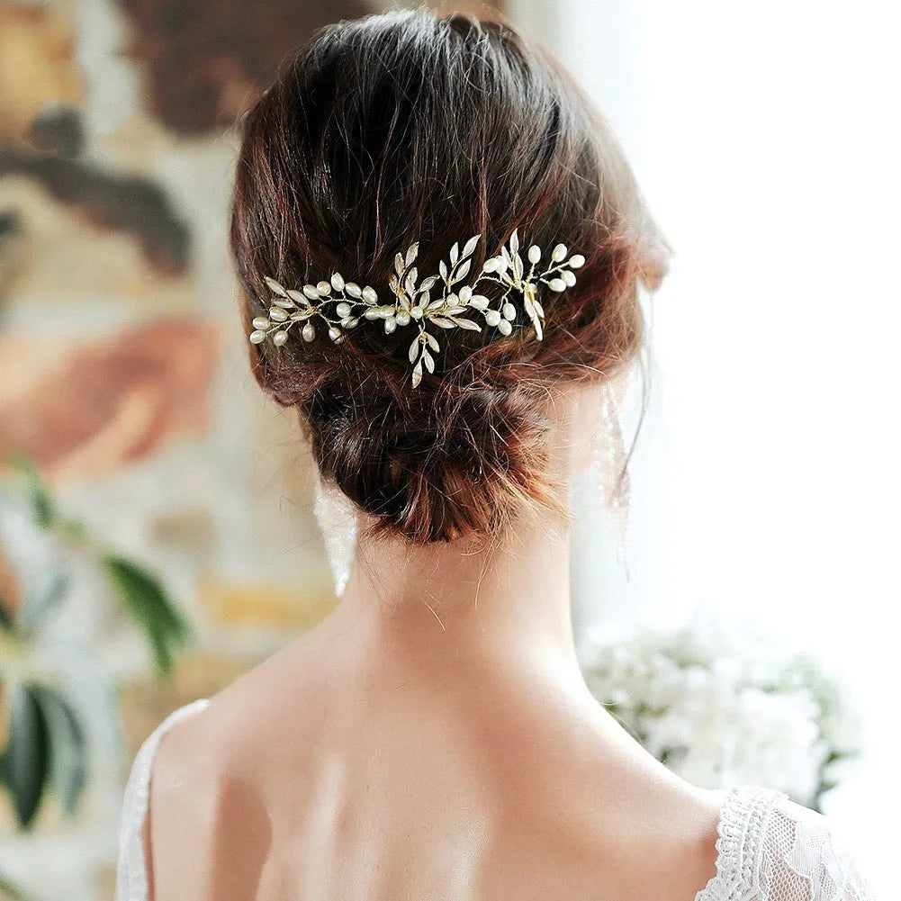 Wedding Hair Accessories - Gold Pearl Bridal Hair Comb