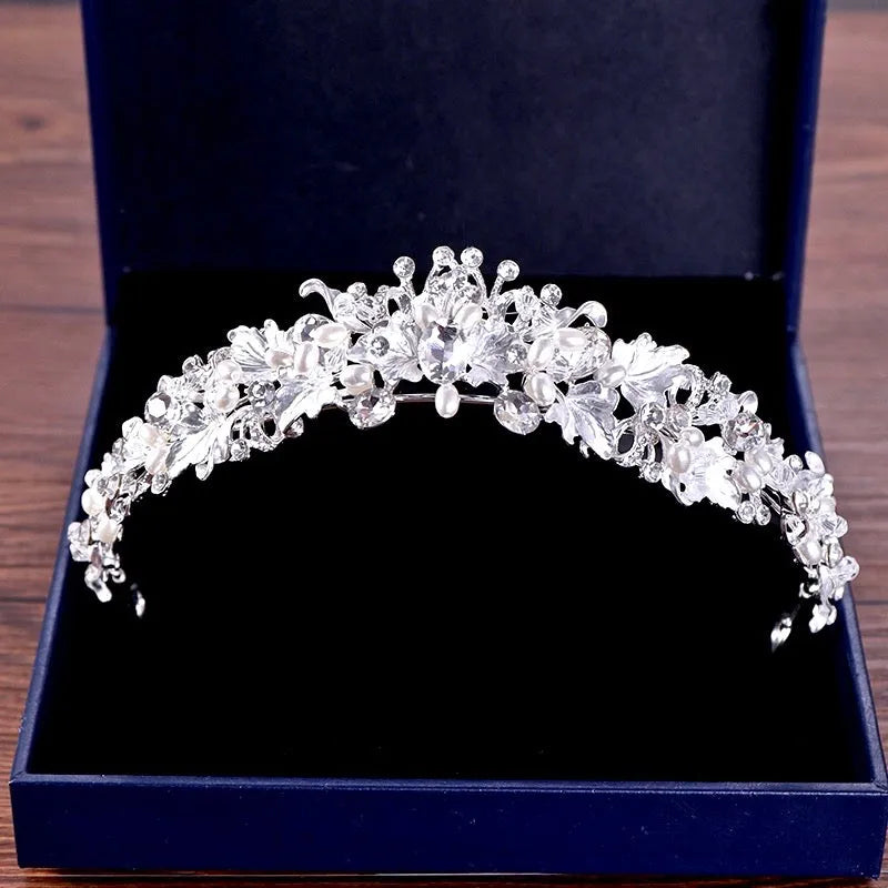 Wedding Hair Accessories -  Pearl and Crystal Bridal Tiara - Available in Yellow Gold and Silver