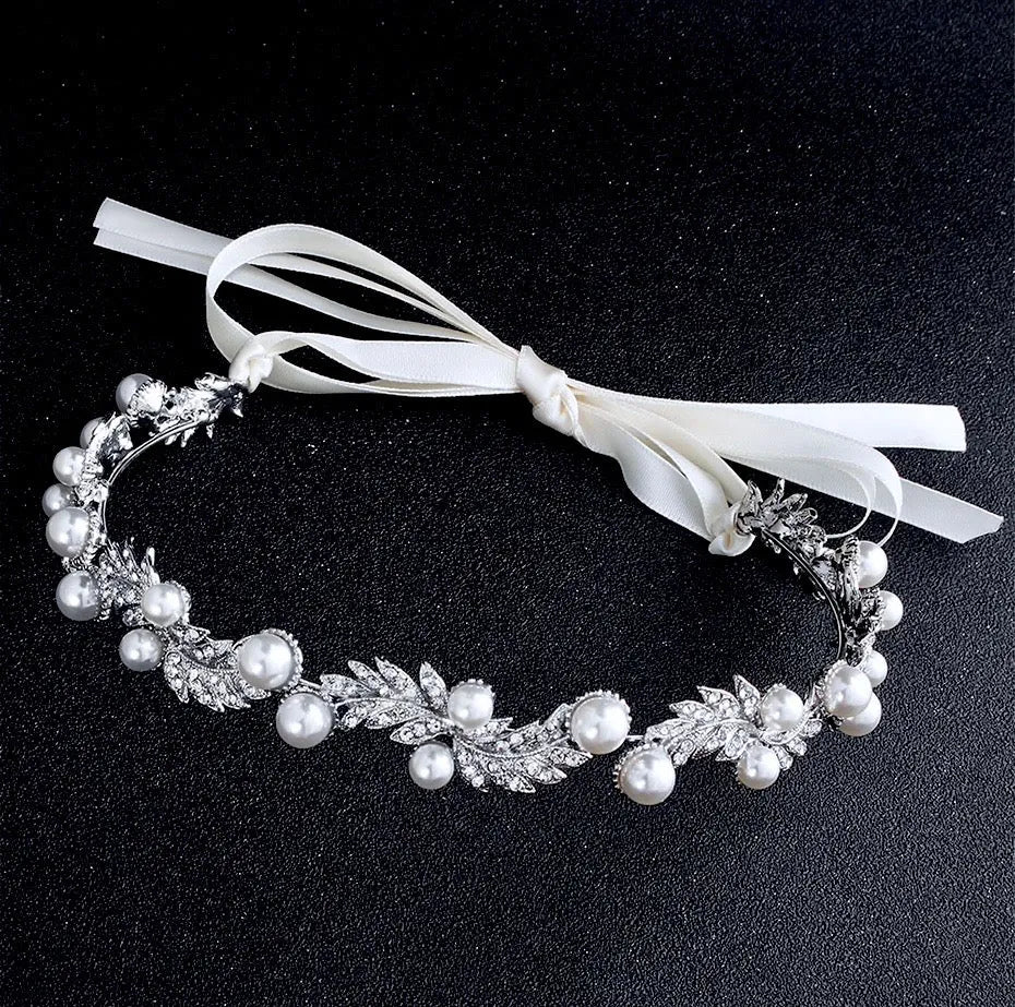 Wedding Hair Accessories - Silver Pearl and Crystal Bridal Headband