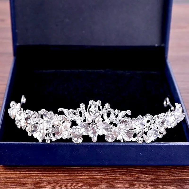 Wedding Hair Accessories -  Pearl and Crystal Bridal Tiara - Available in Yellow Gold and Silver