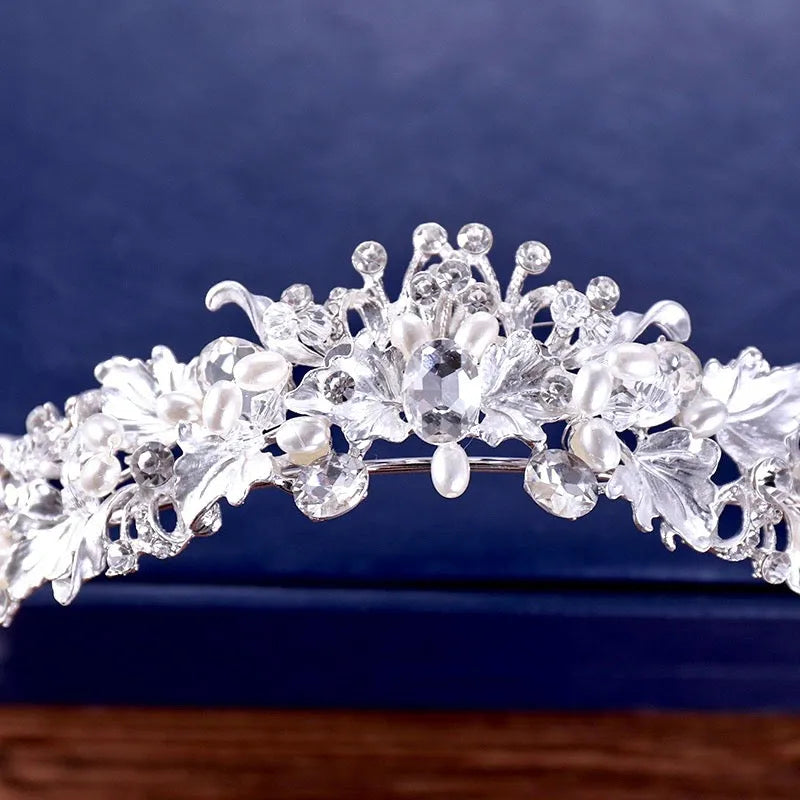 Wedding Hair Accessories -  Pearl and Crystal Bridal Tiara - Available in Yellow Gold and Silver