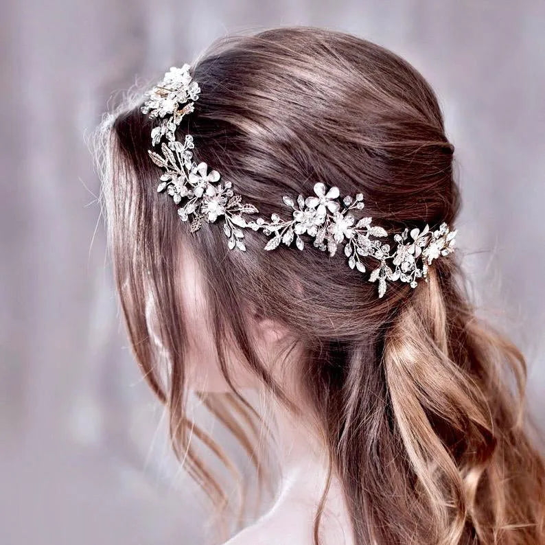 Wedding Hair Accessories - Pearl and Crystal Bridal Headband - Available in Gold and Silver
