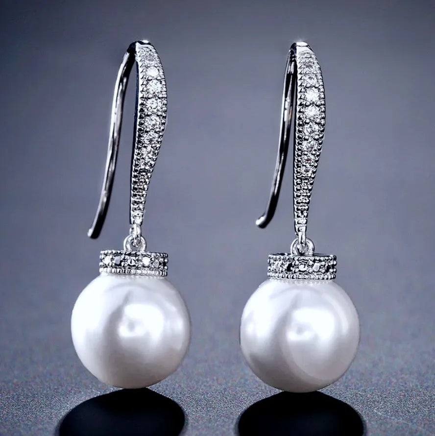 Wedding Jewelry - Pearl and Cubic Zirconia Bridal Necklace and Earrings Set - Available in Silver, Rose Gold and Yellow Gold