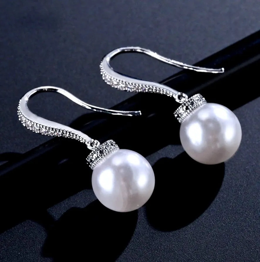 Wedding Jewelry - Pearl and Cubic Zirconia Bridal Necklace and Earrings Set - Available in Silver, Rose Gold and Yellow Gold