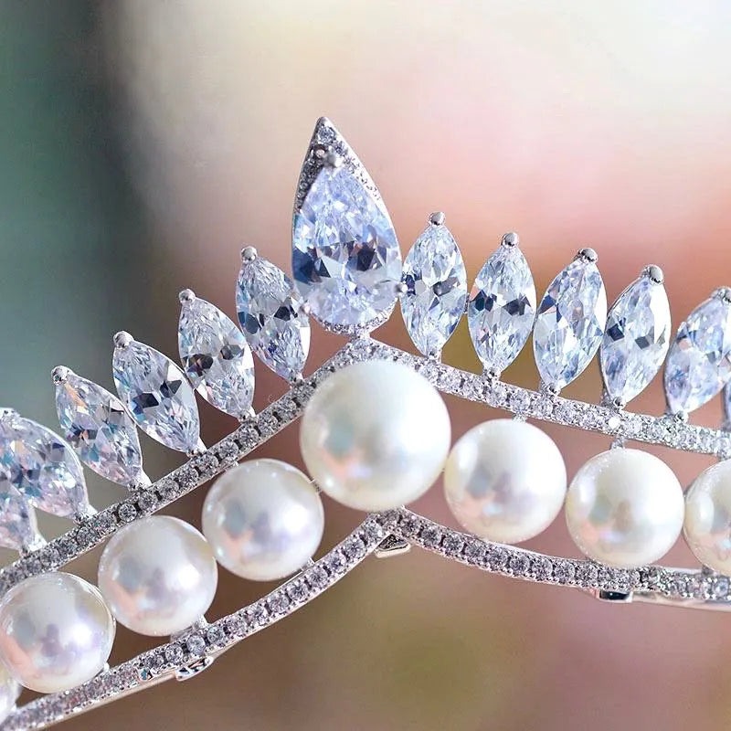 Wedding Hair Accessories - Silver Pearl and Cubic Zirconia Tiara