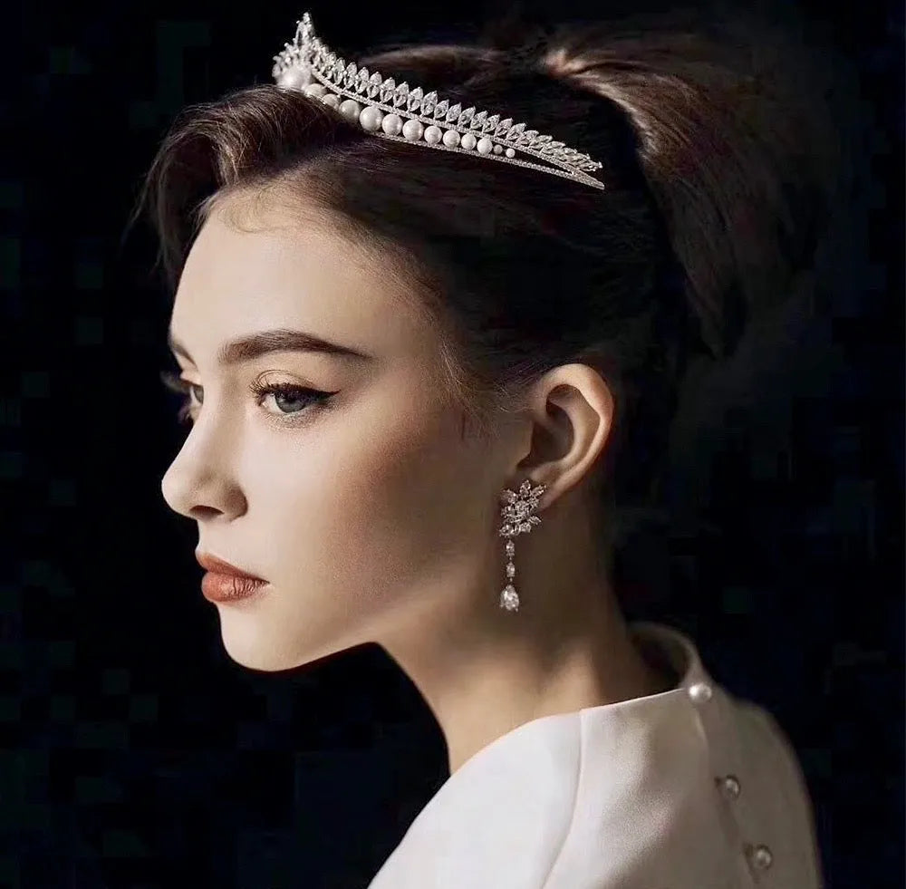 Wedding Hair Accessories - Silver Pearl and Cubic Zirconia Tiara