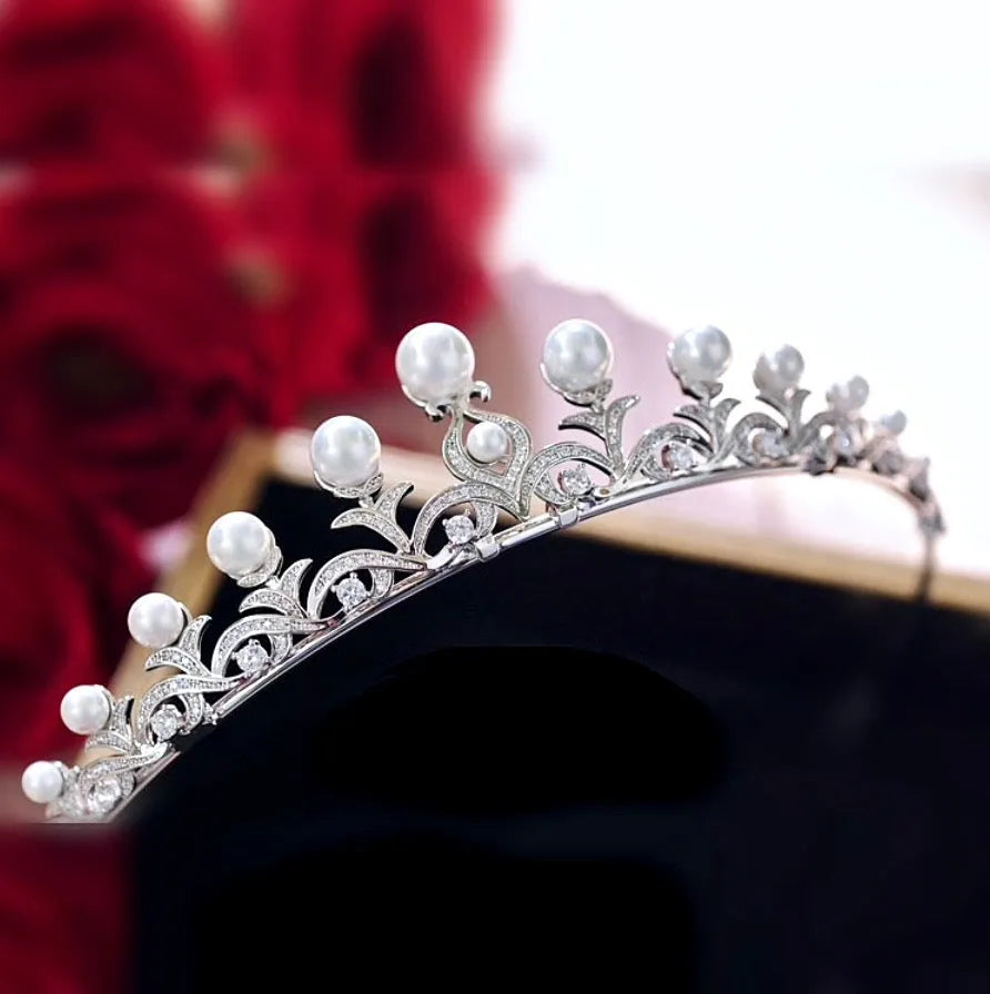 Wedding Hair Accessories - Pearl and Cubic Zirconia Bridal Tiara