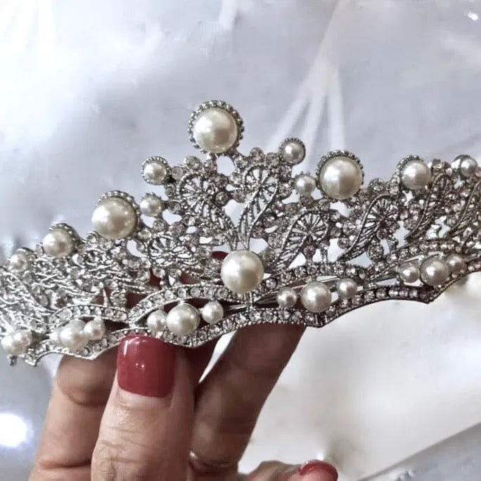 Wedding Hair Accessories - Bridal Pearl and Crystal Tiara