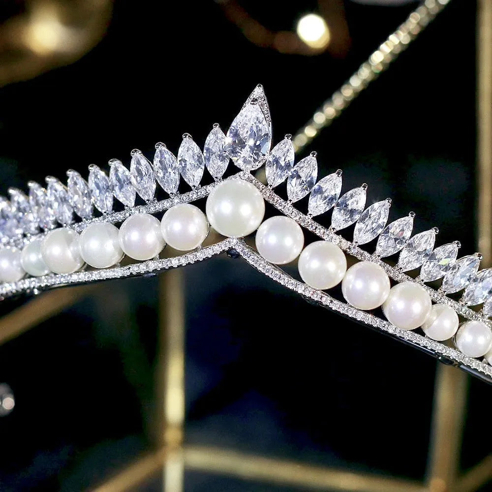 Wedding Hair Accessories - Silver Pearl and Cubic Zirconia Tiara