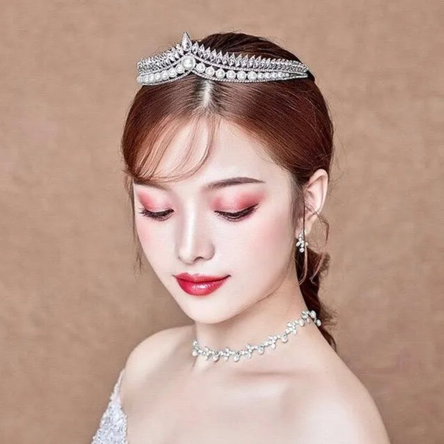 Wedding Hair Accessories - Silver Pearl and Cubic Zirconia Tiara