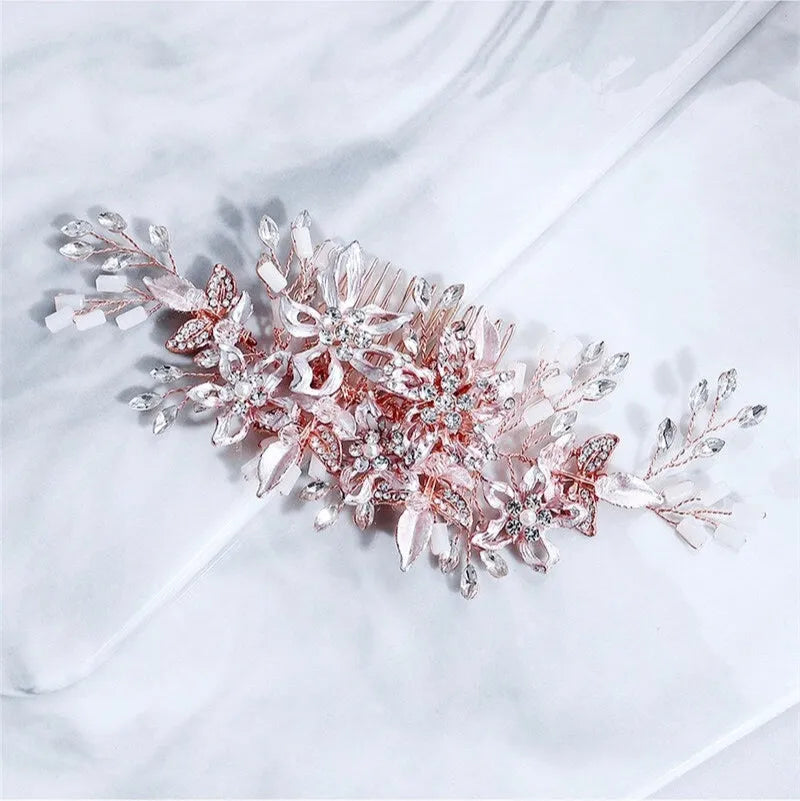 Wedding Hair Accessories - Rose Gold Pearl Bridal Hair Comb
