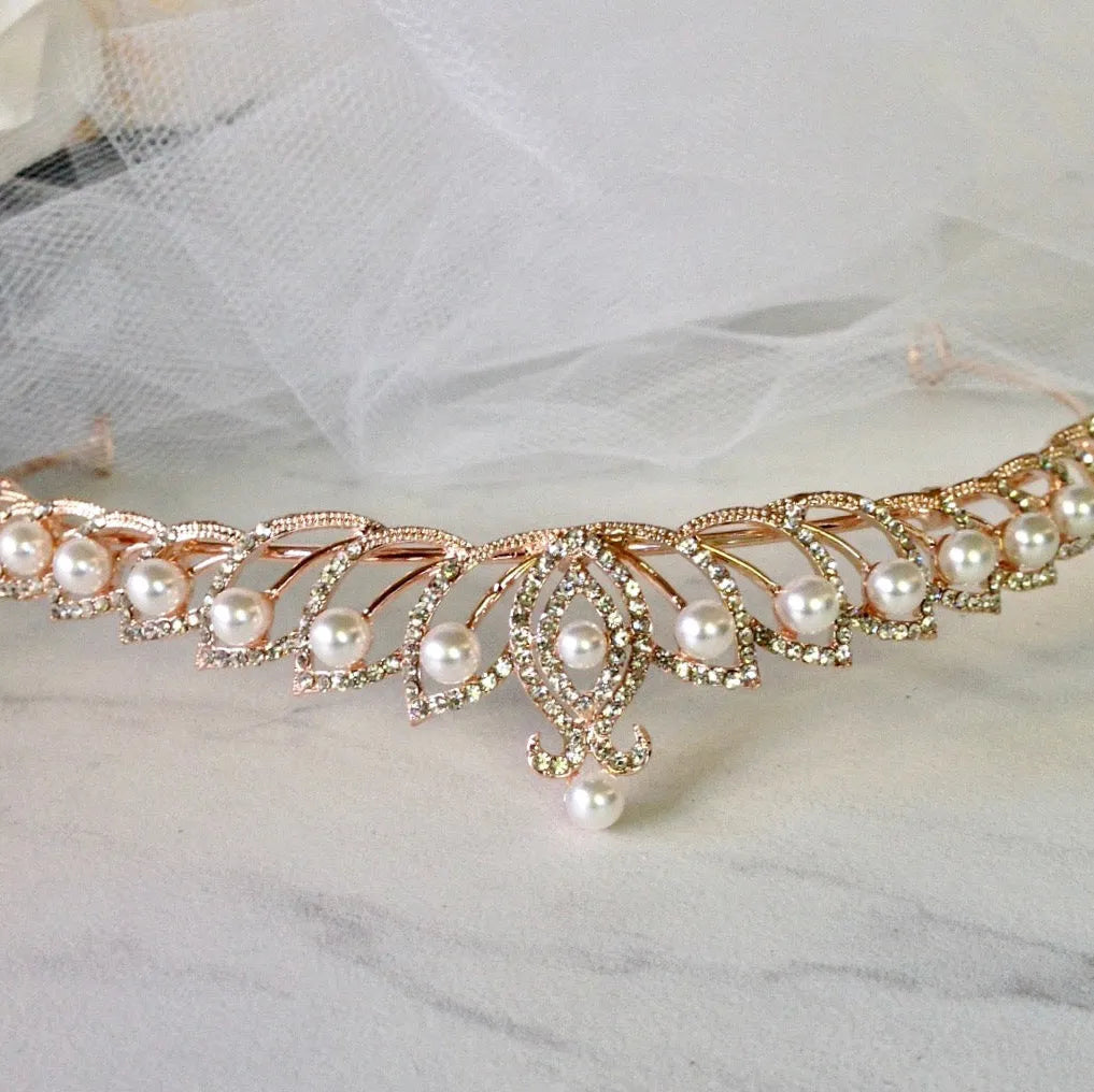 Wedding Hair Accessories - Pearl and Cubic Zirconia Bridal Tiara - Available in Silver and Rose Gold