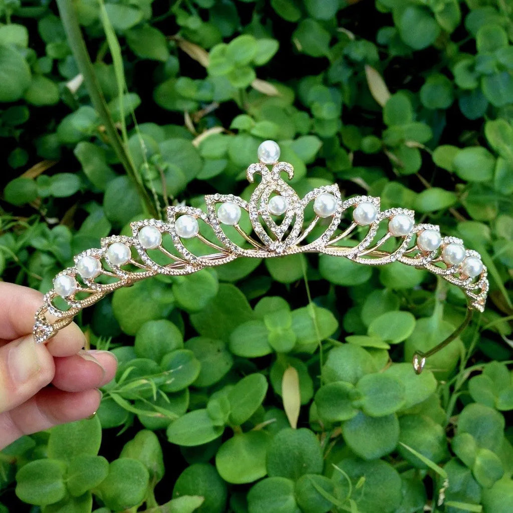 Wedding Hair Accessories - Pearl and Cubic Zirconia Bridal Tiara - Available in Silver and Rose Gold