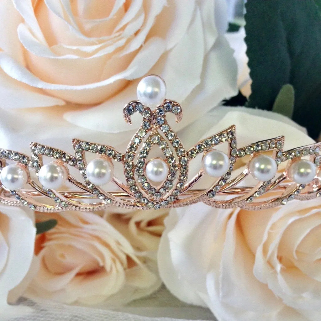 Wedding Hair Accessories - Pearl and Cubic Zirconia Bridal Tiara - Available in Silver and Rose Gold