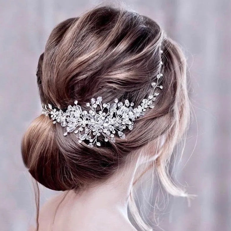 Alessia Austrian Crystal Bridal Hair Vine – Silver, Rose Gold