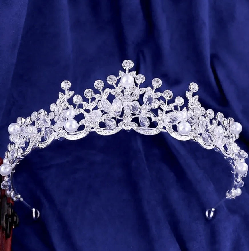 Wedding Hair Accessories - Bridal Pearl and Crystal Tiara - Available in Silver, Rose Gold and Yellow Gold